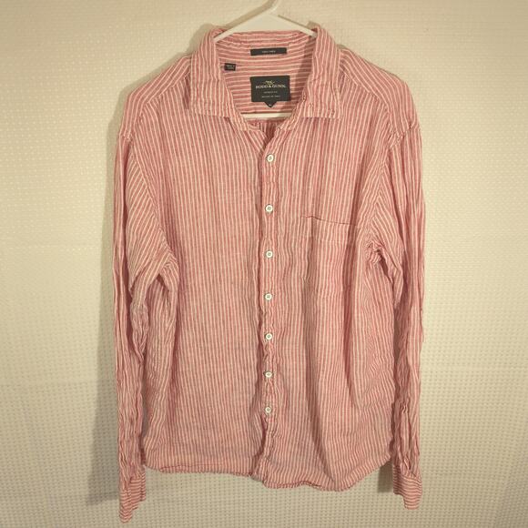 Rodd & Gunn XL Linen Shirt Men’s Red White Stripe Button Front Sports Fit Italy - Picture 1 of 3